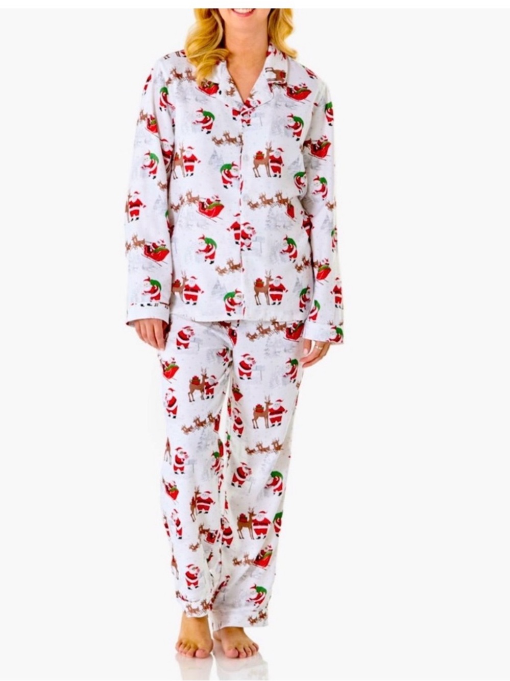 Pottery Barn Kids Adult Heritage Santa Flannel Pajama Set Size XL
